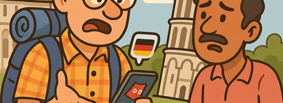 Ein Tourist in Pisa, der frustriert ist, weil er sich nicht verständigen kann.