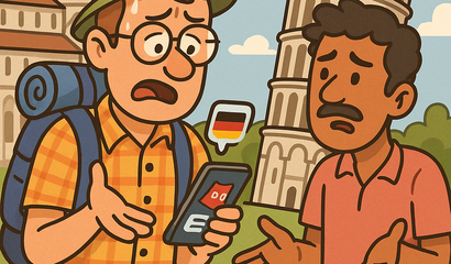 Ein Tourist in Pisa, der frustriert ist, weil er sich nicht verständigen kann.