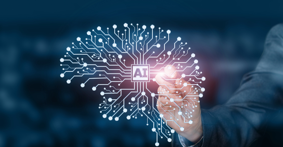 Digitale Darstellung eines Gehirn, in dem AI steht