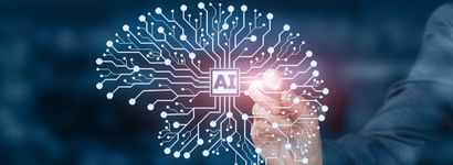 Digitale Darstellung eines Gehirn, in dem AI steht