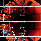 Backsteinmauer auf die von allen Seiten Hämmer schlagen (künstlerische Darstellung). 