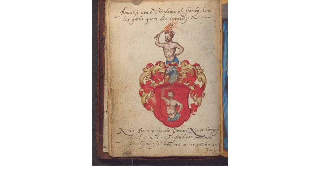 Eintrag und Wappen eines Andreas Helmut aus Würzburg