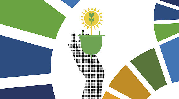 Gesund und nachhaltig leben - Hand mit Pflanze