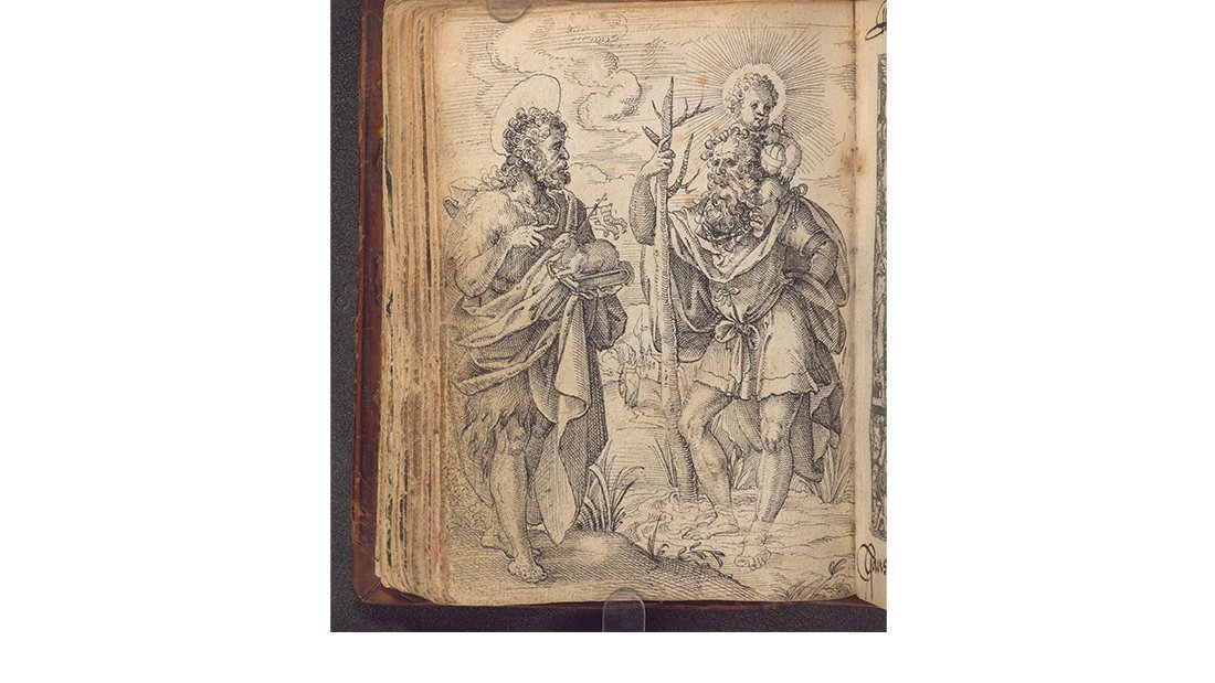 Federzeichnung von Johannes dem Täufer, dem Heiligen Christophorus