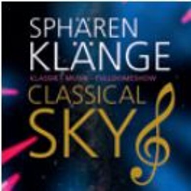 Schriftzug der Musikshow  Classical Sky mit einem Notenschlüssel.
