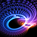 Gepunktete Spiralstruktur mit einem Farbverlauf Blau über Violett zu rot-orange.