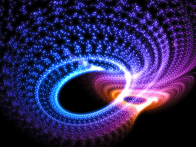 Gepunktete Spiralstruktur mit einem Farbverlauf Blau über Violett zu rot-orange.