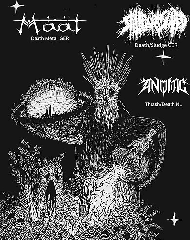 Ankündigungsplakat mit den drei Bandnamen