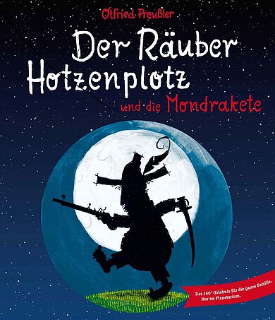 Die Räuber-Hotzenplotz-Silhouette vor einem Vollmond (animiert).