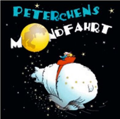 Im Vordergrund sitzen die Kinder Peterchen und Anneliese auf einem Eisbären und fliegen zum Mond. Im Hintergrund ist der Schriftzug der Show zu sehen (animiert).
