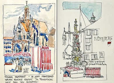 Urban Sketching am Herbstmarkt in Nürnbergs Altstadt