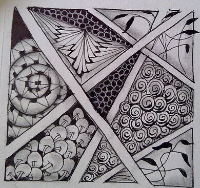 Schwarz-weiß Bild mit geometrischen Mustern.