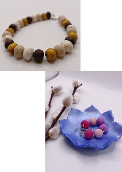Perlenarmband und Perlenohringe aus Polymer Clay Perlenarmband und Perlenohringe aus Polymer Clay