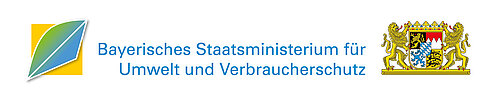 Auf dem Foto ist das Logo des Bayerischen Staatsministeriums für Umwelt und Verbraucherschutz abgebildet. Darauf zu erkennen ist der Schriftzug sowie das Wappen des Freistaates Bayern.