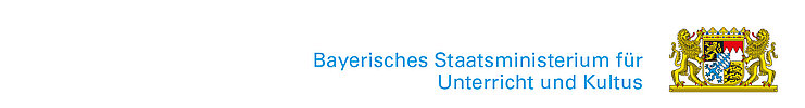 Logo des Staatsministerium für Unterricht und Kultus. Zwei goldene Löwen halten mittig ein Wappen.
 