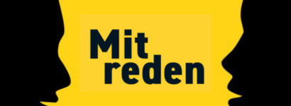 Zwei Menschen sprechen, Titelmotiv "Mitreden"